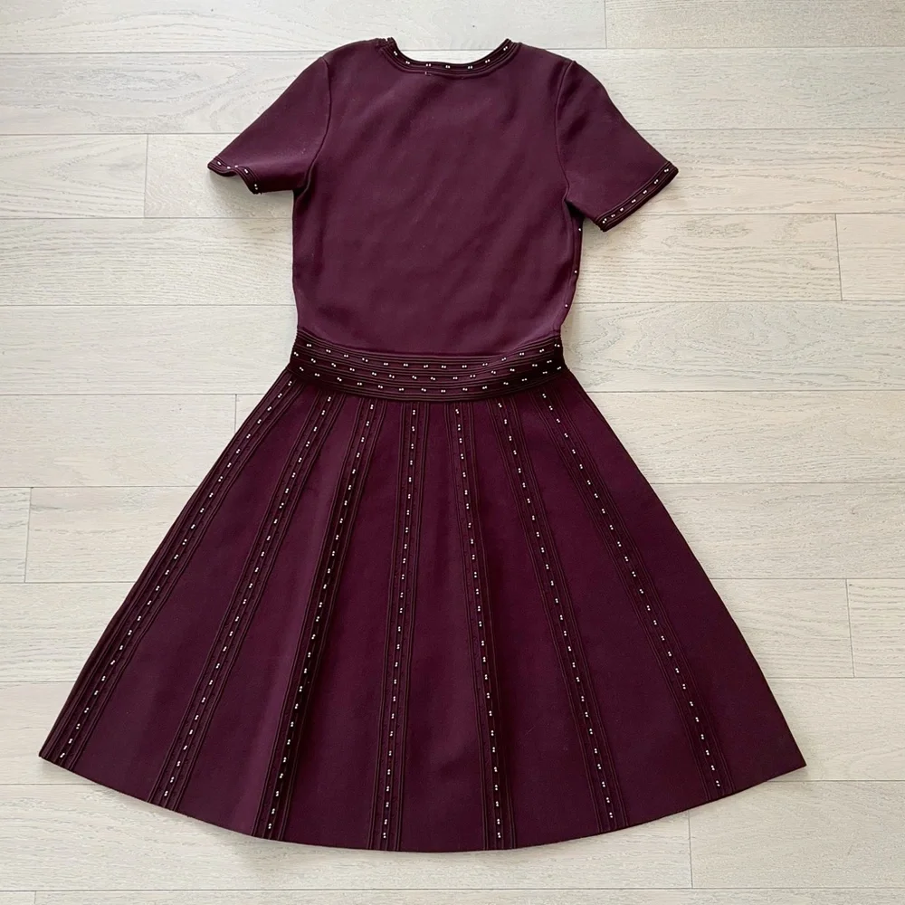 ✨sold✨ sandro • montaigne bordeaux bead embellished stud fit flare studded dress - Picture 12 of 12